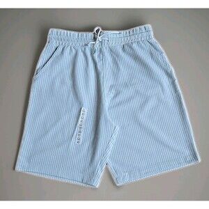 ZARA Men’s Cream/Mint Pinstriped Drawstring Shorts Size Medium Boho Casual NEW